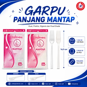 Garpu Plastik Panjang Mantap Food Grade Sekali Pakai Bening dan Susu