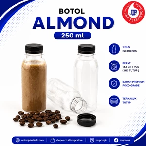 Botol Plastik Almond 250 ml Food Grade Dengan Tutup Hitam
