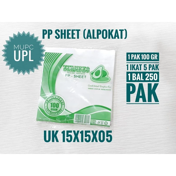Plastic Pp Sheet Alpokat Uk 15X15x05
