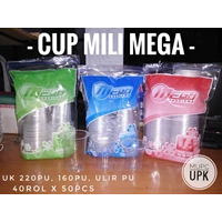 Cup Gelas Plastik Mili Mega 220ml 160ml 130ml