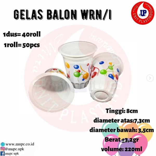 CUP MOTIF BALON 220 ML / GELAS PLASTIK / GELAS KOPI / CUP 220ML