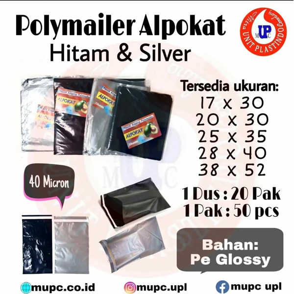 Plastik polymailer hitam dan silver / Plastik amplop polymailer dengan perekat / Plastik olshop